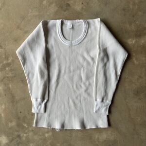 VINTAGE WHITE THEMRAL WAFFLE KNIT LONGSLEEVE SHIRT WOMENS SMALL